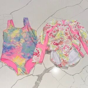 Two Girls Toddler One Piece Swim Bathing Suits 3T